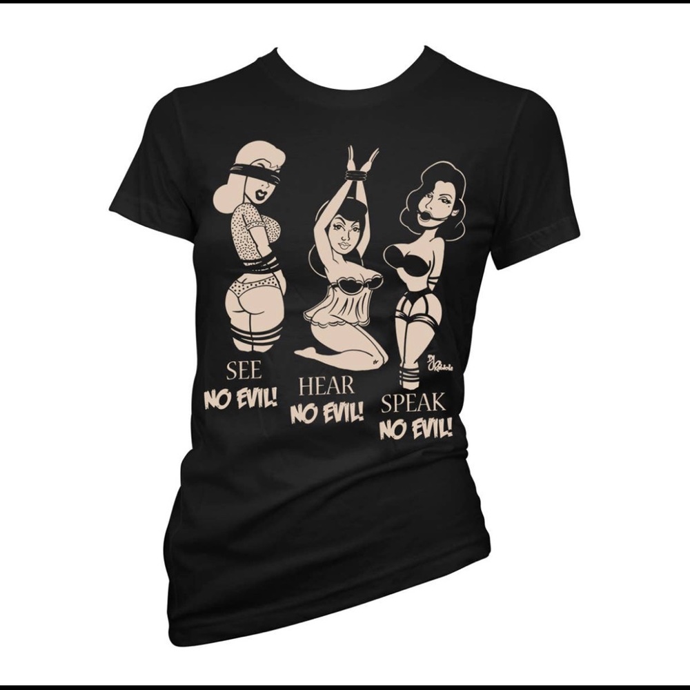 Black Bondage Pin Up Fitted Tee Tshirt